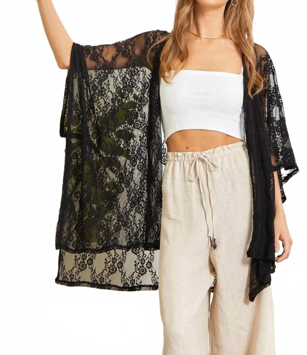 NEW ANDREE BY UNIT boho blossom embroidered kimono in black